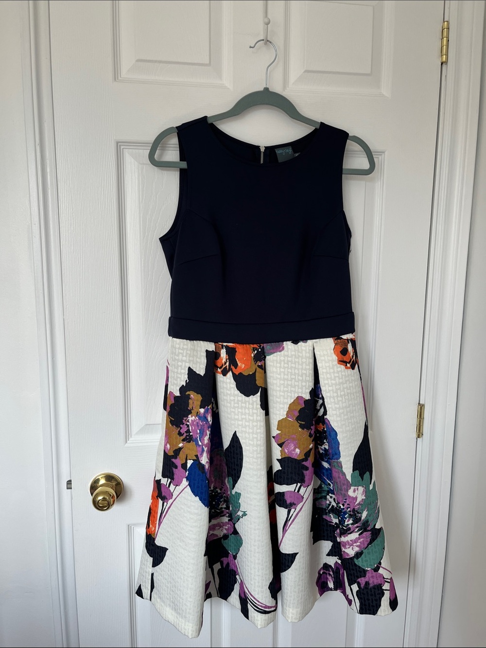Gabby Skye Navy Bodice Floral Fit-and-Flare Dress